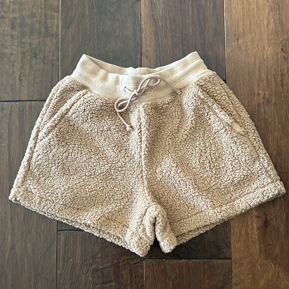 Hollister Gilly Hicks Cozy Fleece Sherpa 1/2 Zip Matching Shorts W/ Pockets Tan - Picture 5 of 6